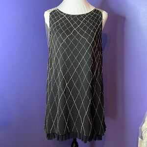 Alice & Olivia Dalyla black Beaded Dress in Stone & Gunmetal size LG